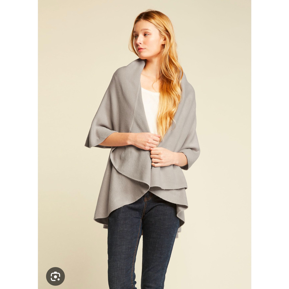 NWT Look by M Shawl Vest Hooded One Size Brown-Gray Thermal Fairy Lagenlook